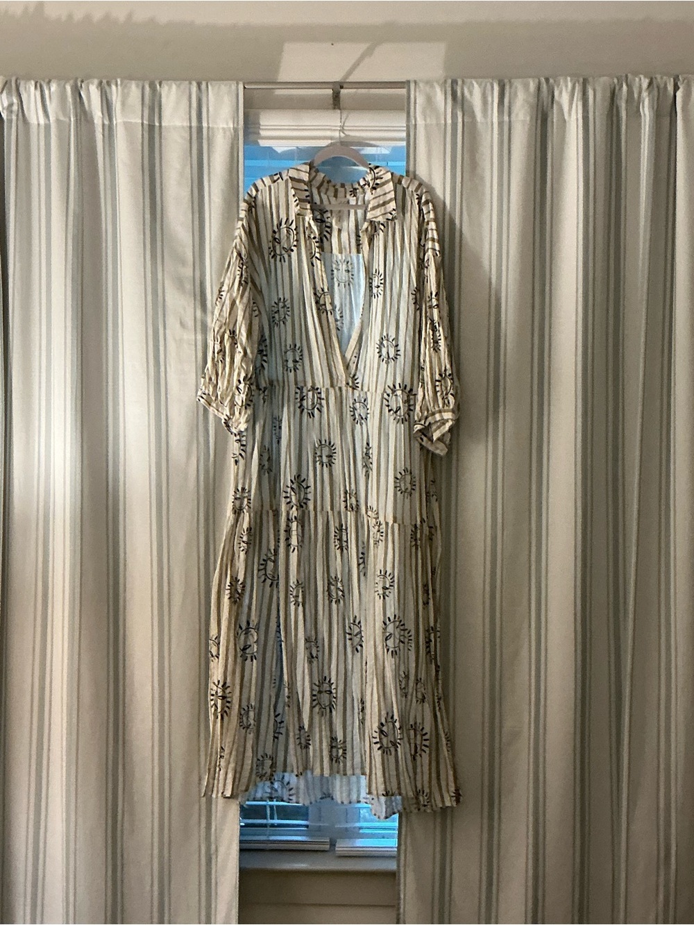 Anthropologie Carolita Cream and Black Striped Floral Maxi Dress